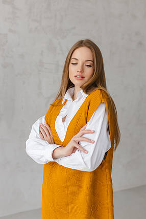 Жіночий жилет-туніка «Гусячі лапки» гірчиця, фото 3