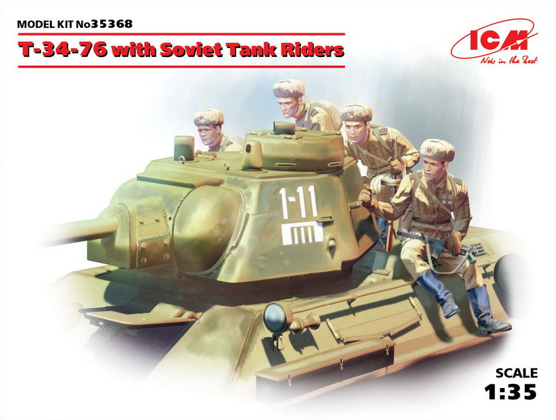 Пластикова модель 1/35 ICM 35368 T-34-76 Танк T-34-76 з радянським танковим десантом