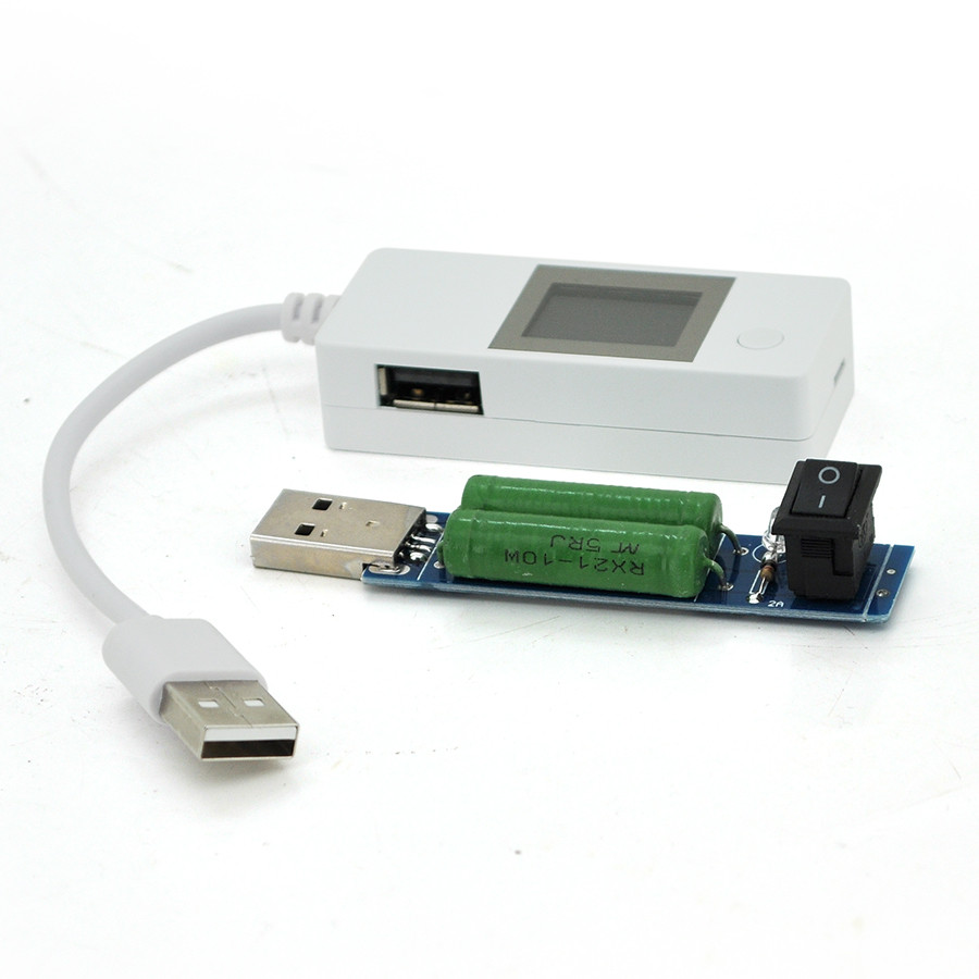 USB тестер LCDV03 напруги (4-15В) і тока (0-4А) з проводом + навантаження, білий