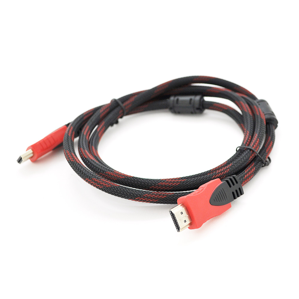 Кабель Merlion HDMI-HDMI 15m, v1.4, OD-7.4mm, 2 фільтра, обплетення, круглий Black / RED, коннектор RED /