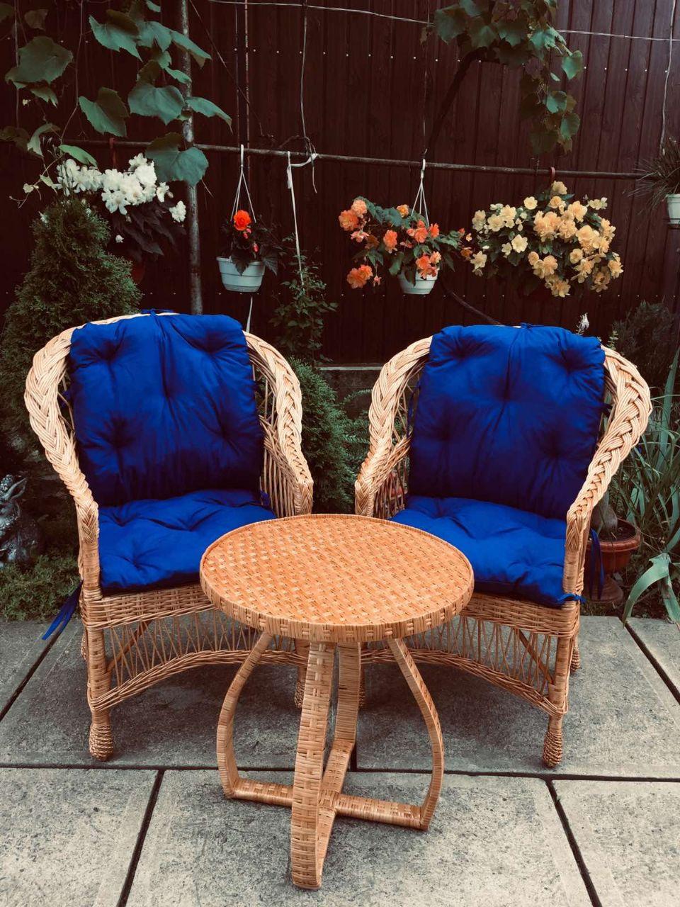 Комплект меблів для саду з дерева і лози 2 крісла Стандарт + столик з вигнутими ніжками Woody Світле дерево - фото 1 - id-p1378163011