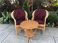 Комплект меблів для саду з дерева і лози 2 крісла Стандарт + кавовий столик Краб круглий Woody Світле дерево