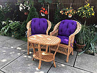 Комплект меблів для саду з дерева і лози 2 крісла Стандарт + кавовий столик Краб овальний Woody Світле дерево