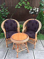 Комплект меблів для саду з дерева і лози 2 крісла Стандарт + кавовий столик Гриб круглий Woody Світле дерево