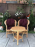 Комплект меблів для саду з дерева і лози 2 крісла Стандарт + столик Краб шестигранний Woody Світле дерево