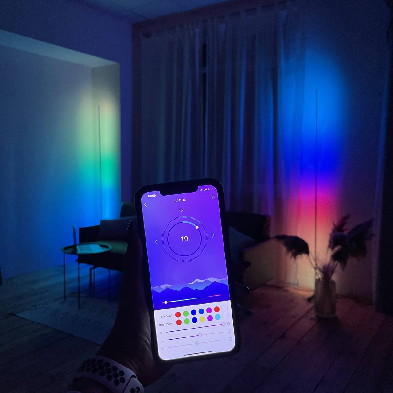 

Напольный угловой лед торшер "LED ART" с Bluetooth высотой 2м, светодиодный светильник, цветная неоновая лампа, Белый