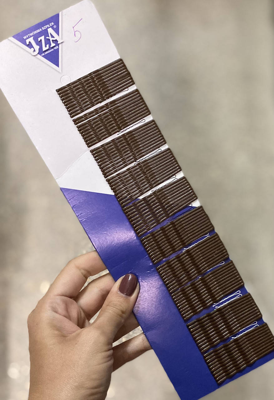 

Невидимки для волос волнистые с двумя шариками коричневые матовые 5 см (100 шт/уп), Коричневый