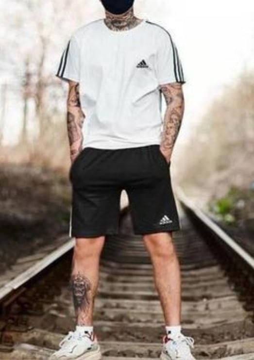 

Мужской летний костюм с футболкой и шортами Адидас Белый, 52