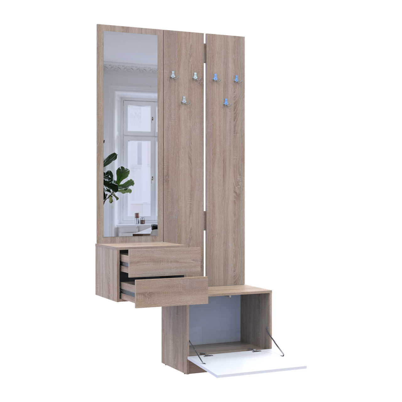 Передпокій Doros Сола 2+3 Doros Дуб Сонома/Білий ДСП / дзеркало 105х40х215 (42005148) 6