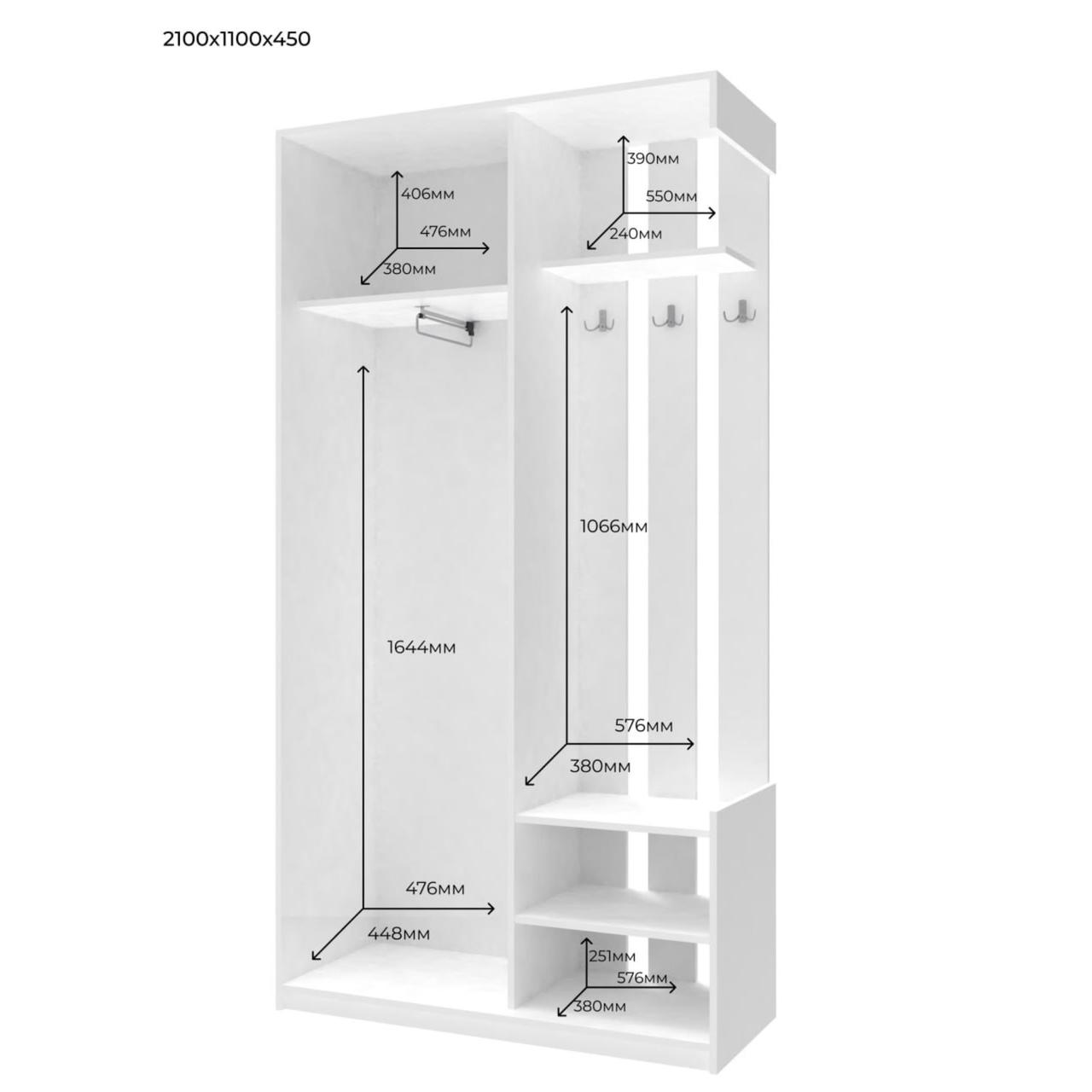 Передпокій Doros City One Door Білий 1 Дзеркало 110х45х210 (44900058) 6