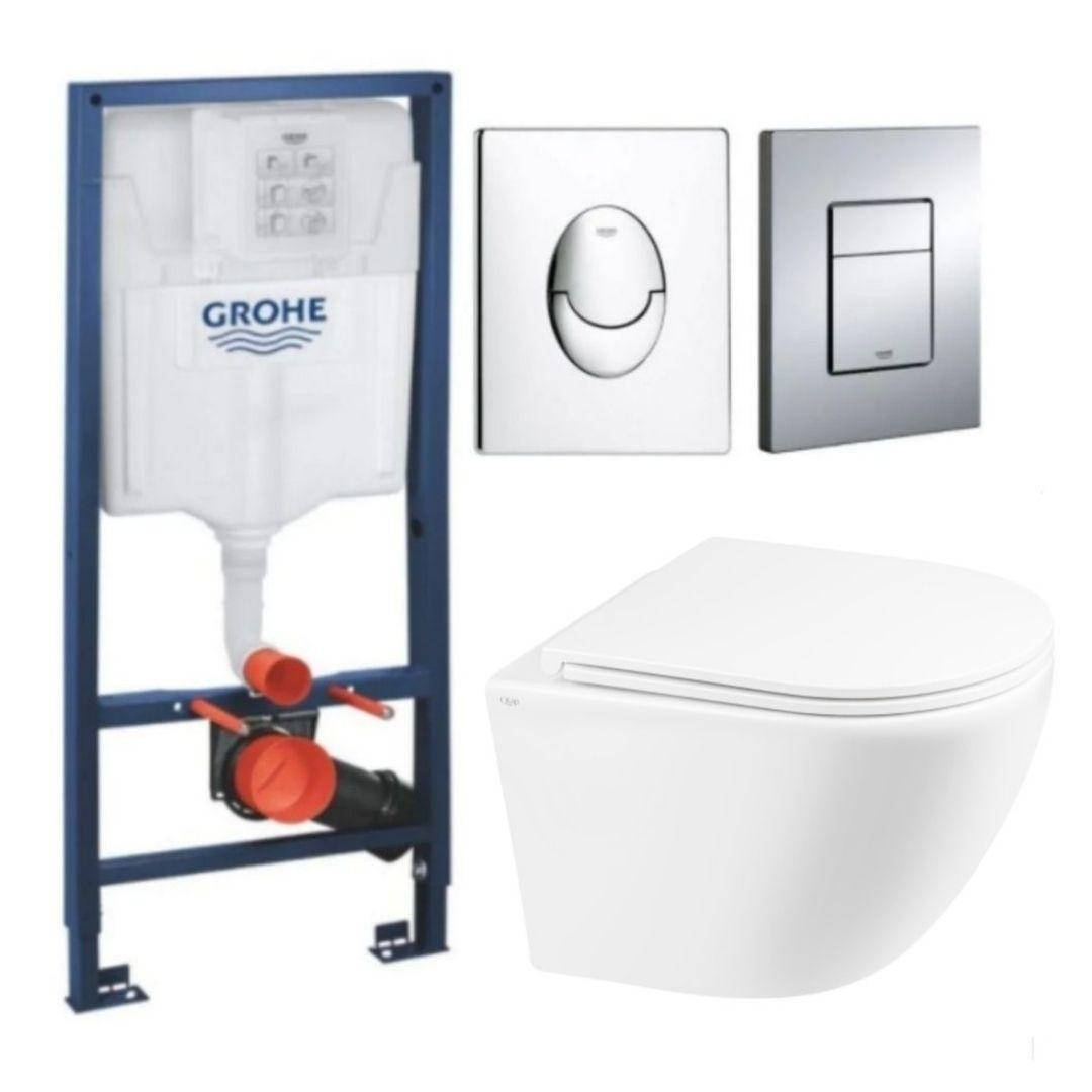 

Комплект 5в1: Инсталляция Grohe Rapid +Безободковый Подвесной унитаз Robin+ клавиша на выбор