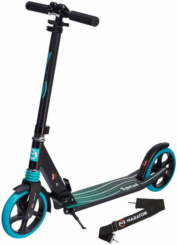 

Самокат Maraton Sprint с подножкой бирюзовый + ремень для переноски