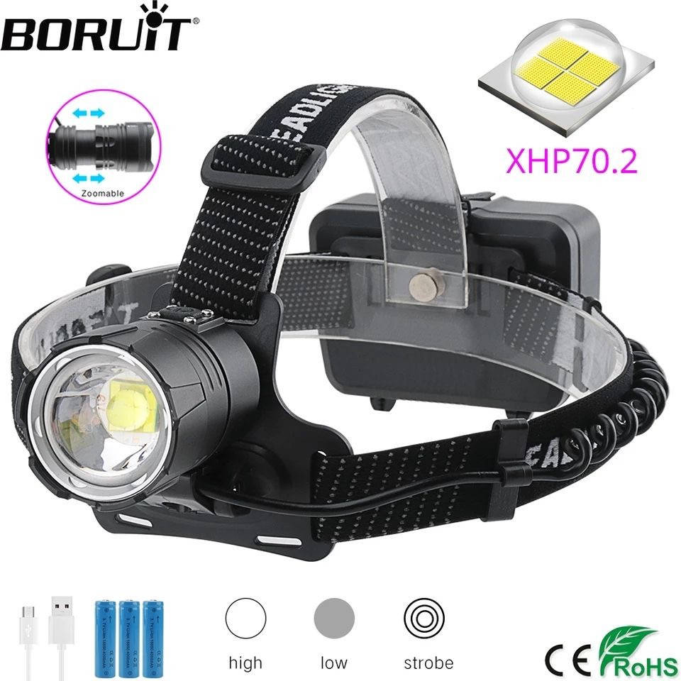 

Налобный фонарь Boruit B45 XHP 70.2 фонарик 3-Mode Zoom
