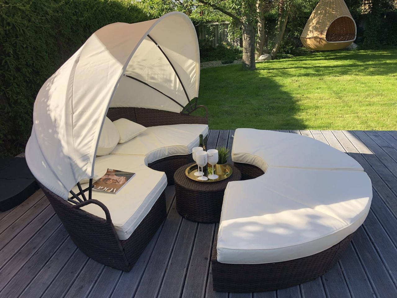 

Кровать шезлонг круглая, лаунж из ротанга 210 см., Черный