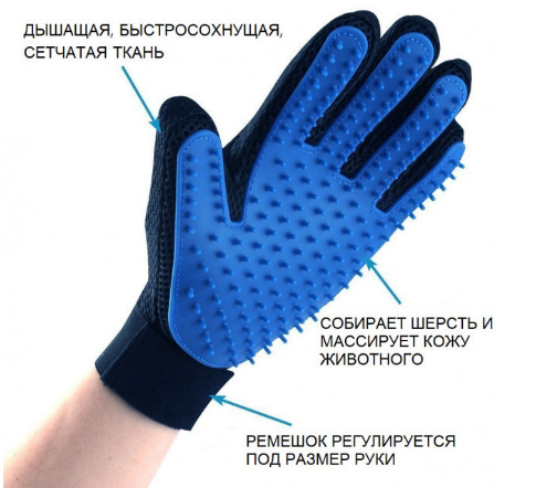 

Перчатка для вычесывания шерсти с домашних животных True Touch! Quality