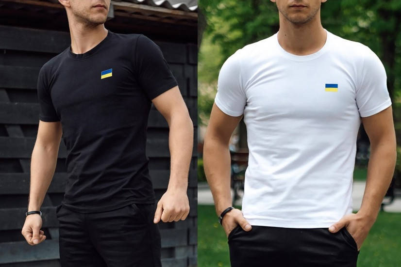 

Футболка базовая с флагом на груди черная и белая Черный, L