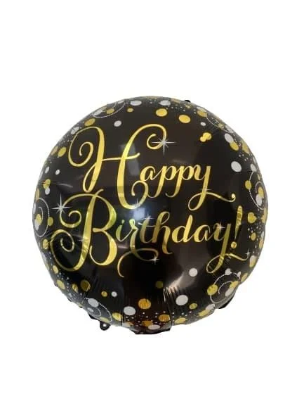 

Фольгированный шарик КНР 18" (45 см) Круг Happy Birthday золото на чёрном, Разные цвета