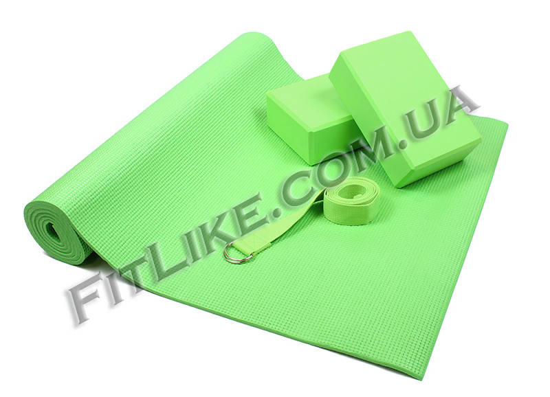 

Набор (комплект) для йоги - "YOGA SET" (каремат коврик для йоги и фитнеса, йога-блоки 2 шт, ремень) Салатовый