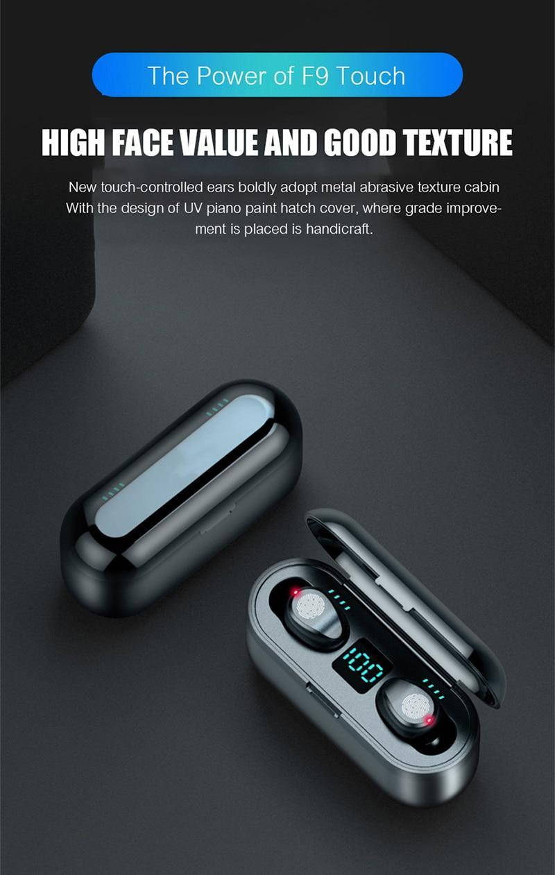 

Наушники F9 Bluetooth 5.0 блютуз беспроводные TWS с аккумулятором 2000 мАч Серый