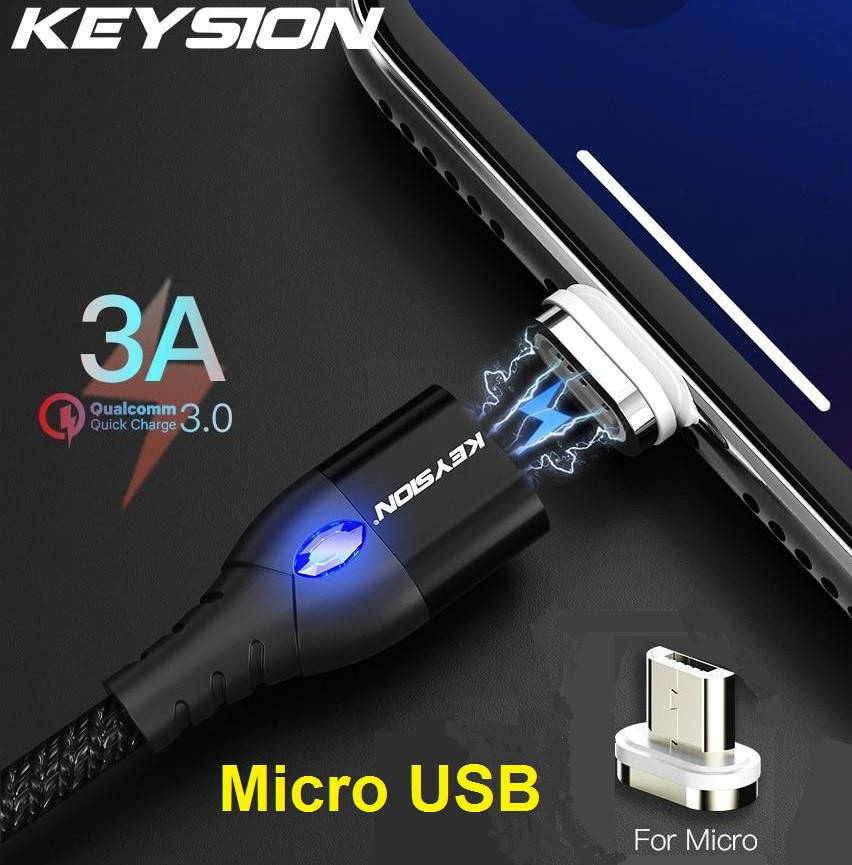 

Магнитный Кабель KEYSION Micro USB 3A Передача данных Быстрая Зарядка, Черный