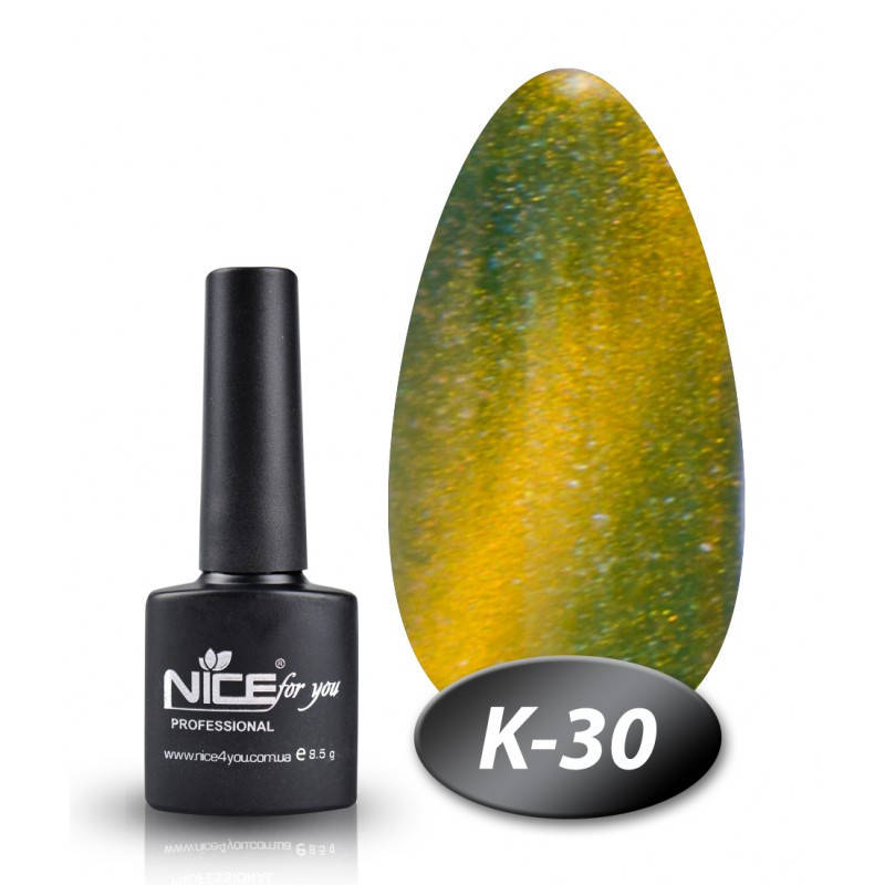 

Гель-лак Nice for you К-30 кошачий глаз оливковый с бирюзовыми блестками 8,5 мл