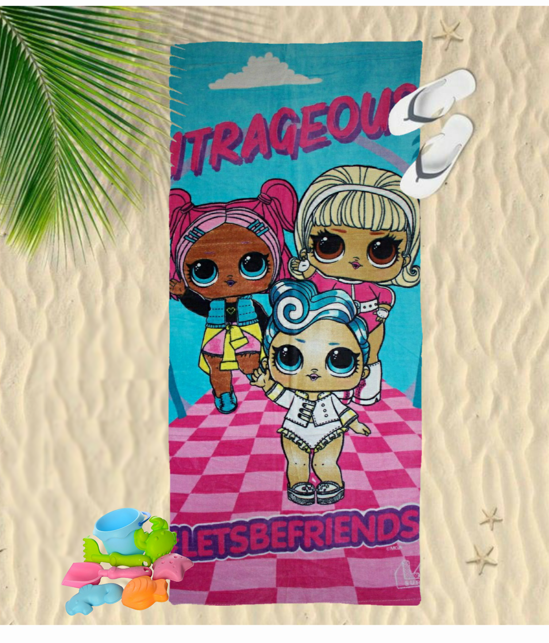 

Полотенце пляжное для детей 70 х140 см Куклы, Розовый