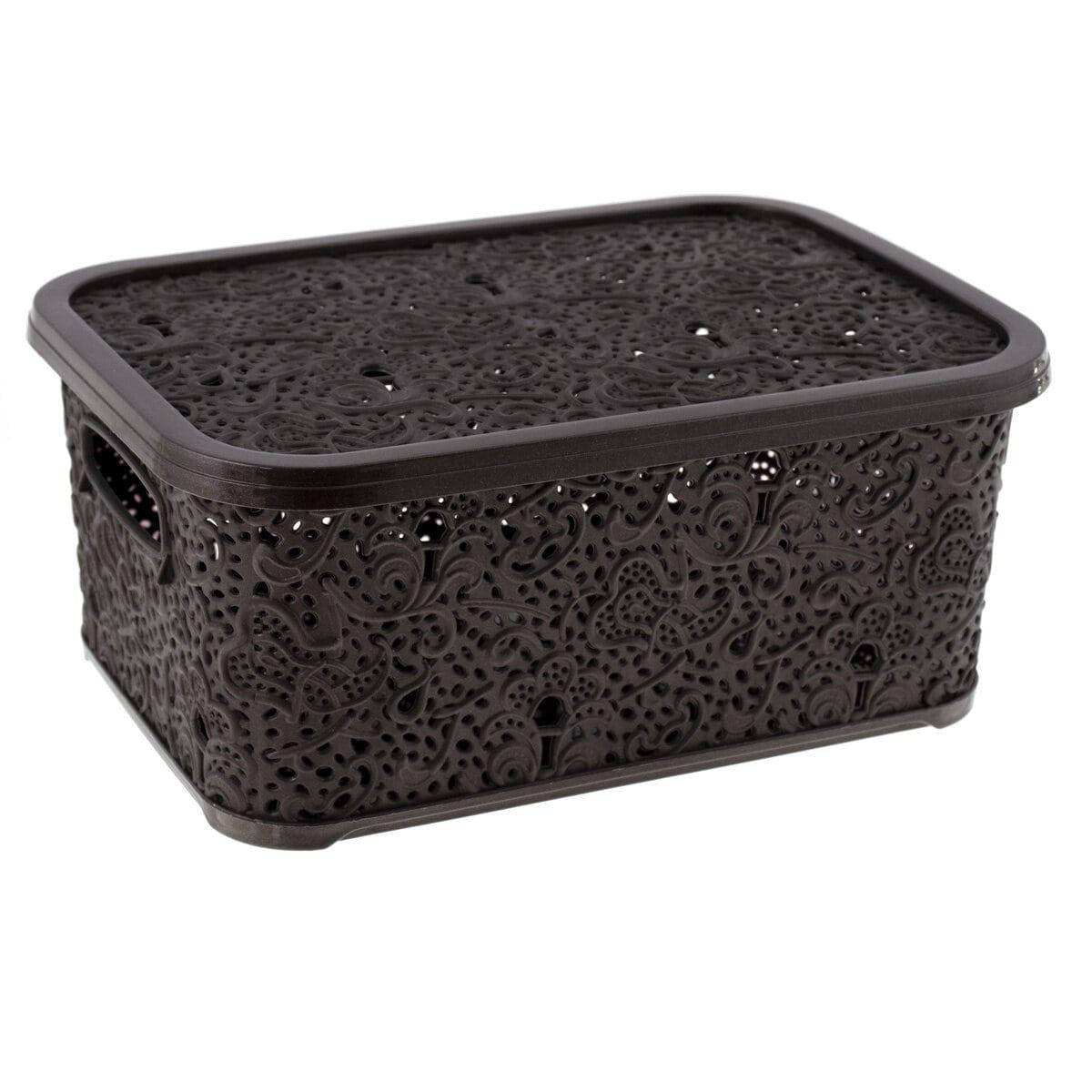 

Корзина з кришкою прямокутна "Ажур" Elif №374 29*20,5*12см 6л коричнева, Коричневый