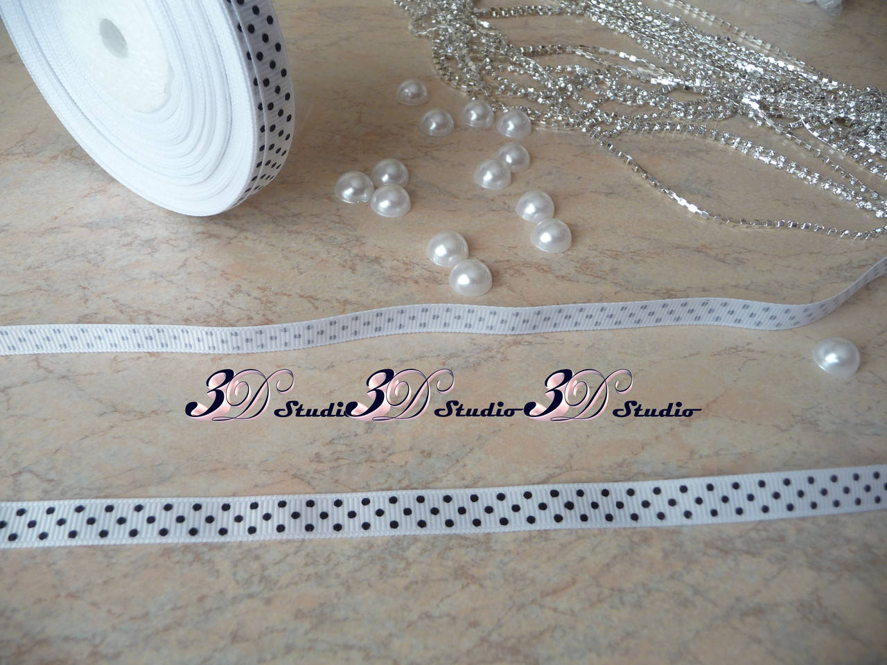 

Лента репсовая в горох цвет № 01 белый шириной 2,5 см