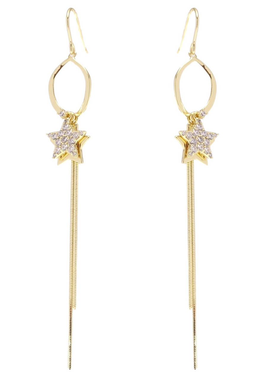 

Серьги Xuping QQMM Позолота 14K игла серебро 925 подвески французский замок "Звездочки с цепочкой на колечке"