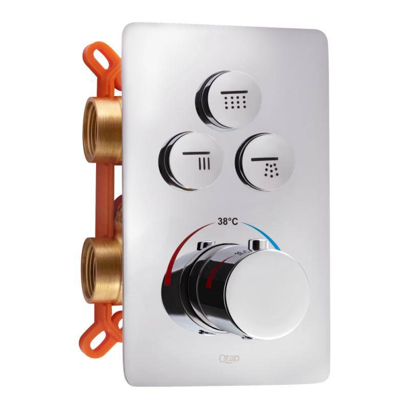 

Змішувач термостатичний прихованого монтажу для душу Qtap Votice 6443T105NKC для трьох споживачів
