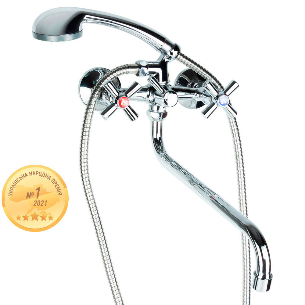 

Смеситель для ванны AQUATICA PM 1/2" гусак изогнутый дивертор встроенный шаровый (PM-5C457C), Металлик