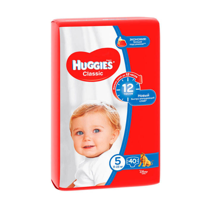 

Подгузники Huggies Classic 5 (40шт.) 11-25кг JUMBO PACK (Хаггис Классик)