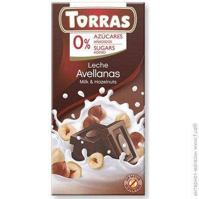

Молочный шоколад Torras без сахара с фундуком, 75 г