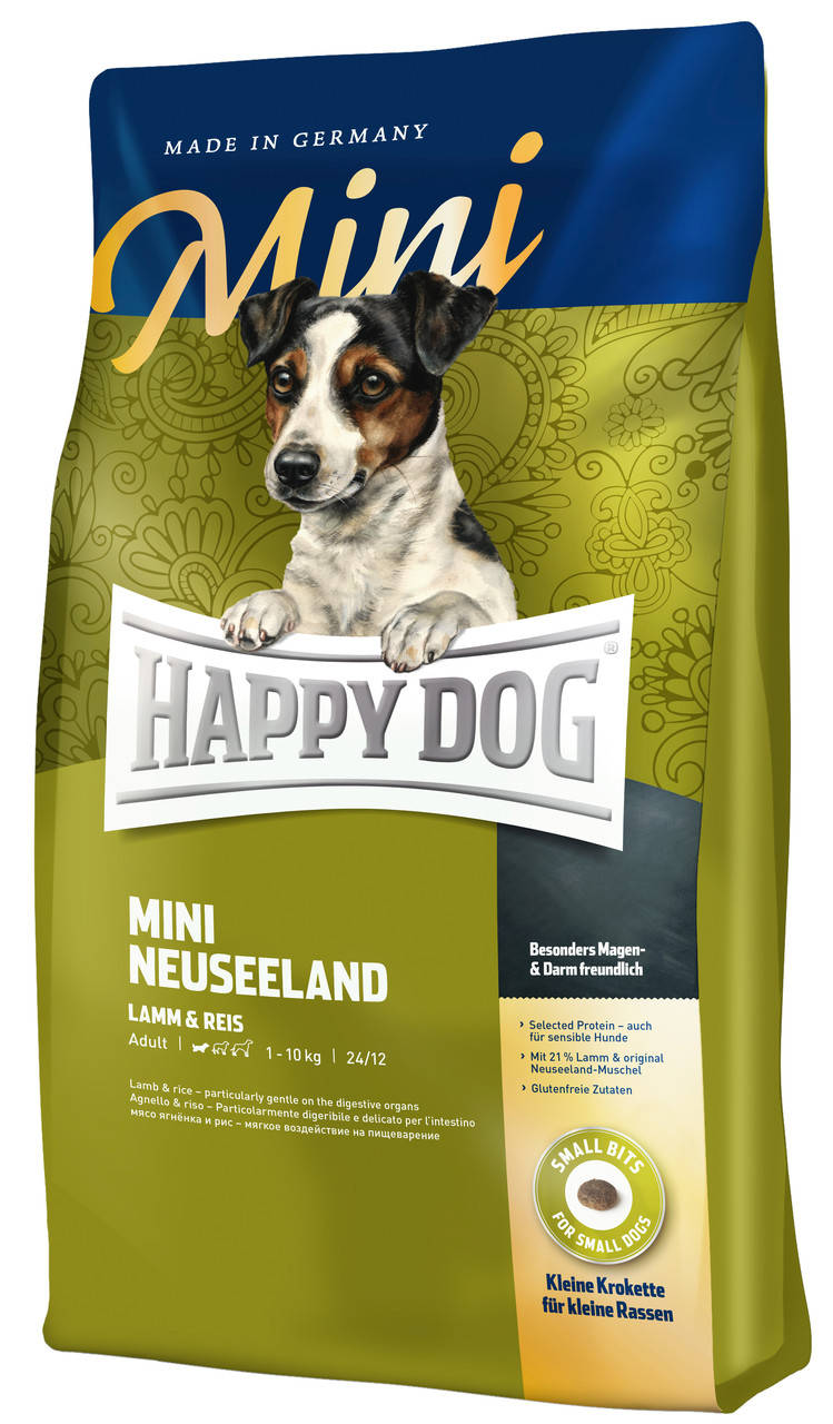

Happy Dog Mini Neuseeland (Хэппи Дог Мини Новая Зеландия) сухой корм без глютена для маленьких собак для ЖКТ 8 кг.