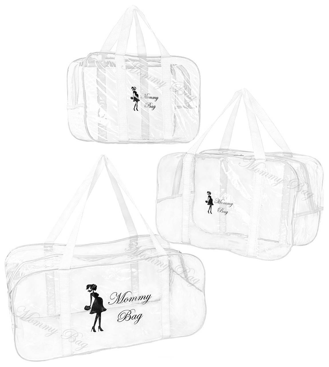 

Набор из прозрачных сумок в роддом Mommy Bag, размеры - S, M, L, цвет - Белый