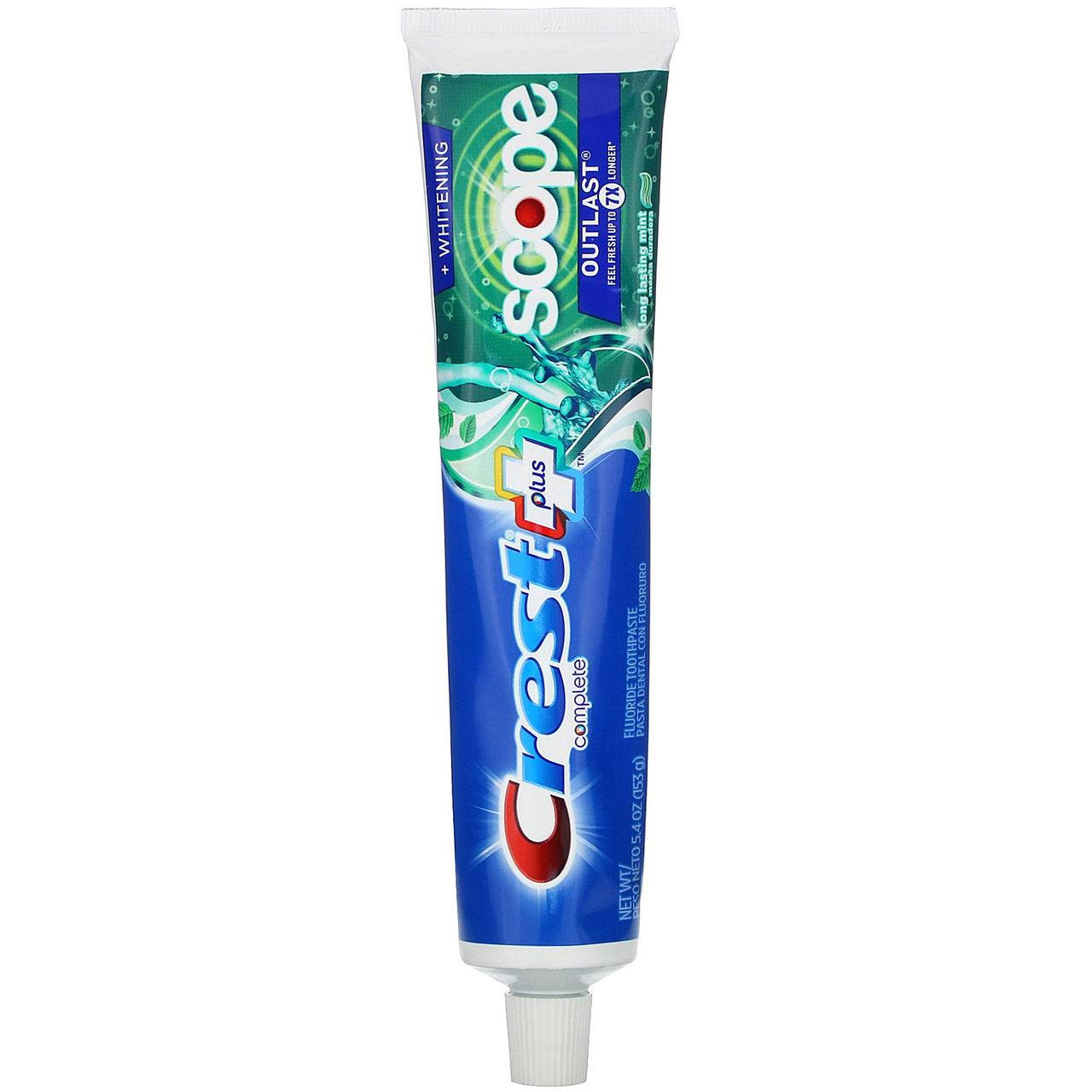 

Crest, Complete, Scope, Outlast Plus Whitening, зубная паста с фторидом, мята, 153 г (5,4 унции), официальный,