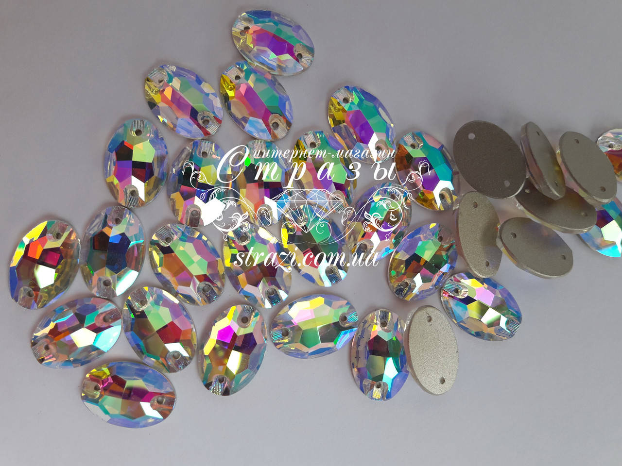 

Стразы пришивные Lux Овал 11*16мм. Crystal AB