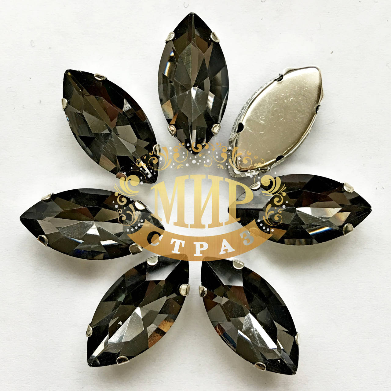 

Cтразы в цапах Лодочка 7х15мм Black Diamond 1шт