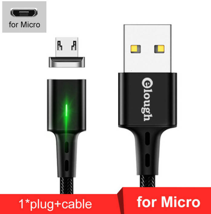 

Кабель с магнитным Micro USB разъемом для зарядки и передачи данных Elough, 1 метр, высокоскоростной 5A QC3.0, Черный