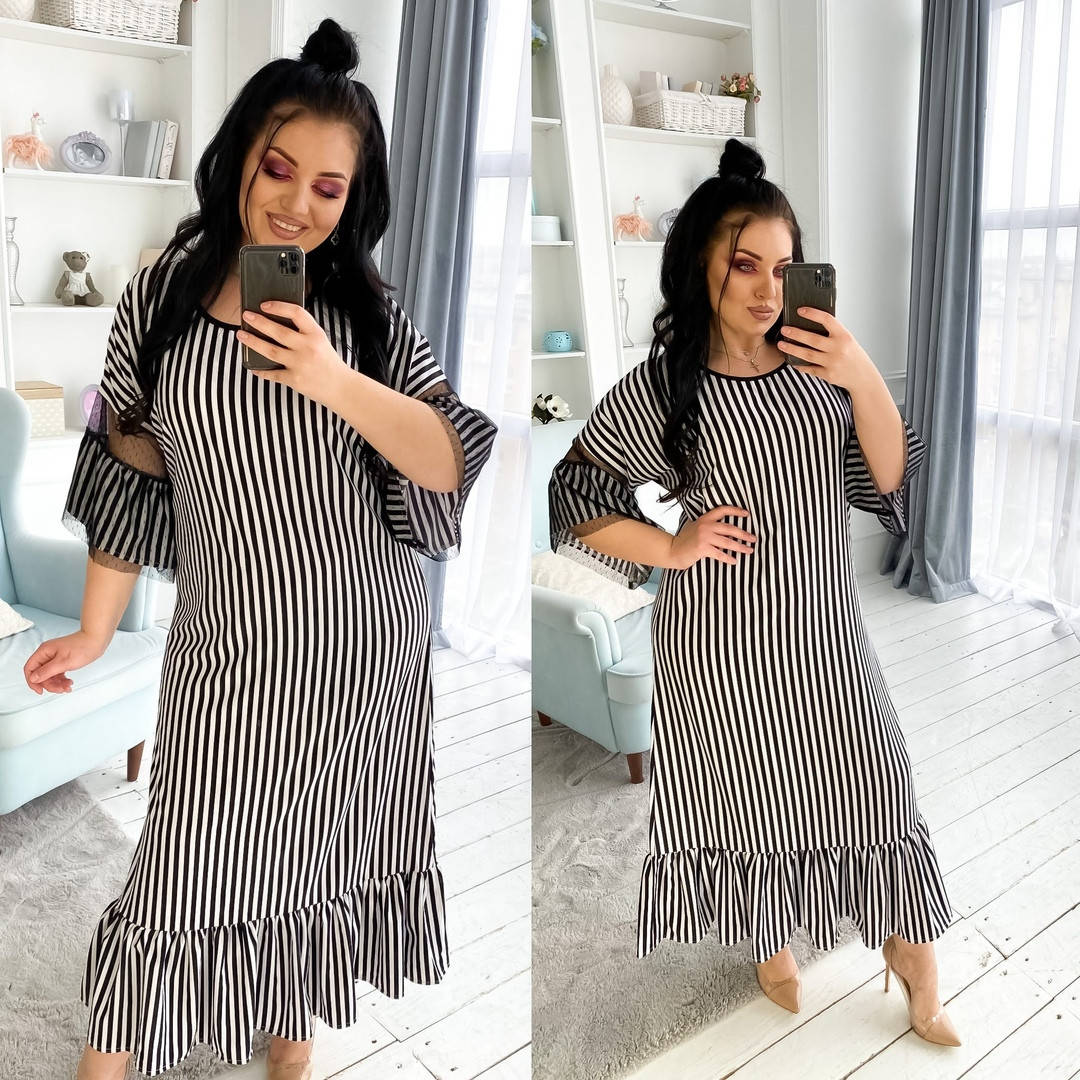 

Женское Платье в полоску Батал