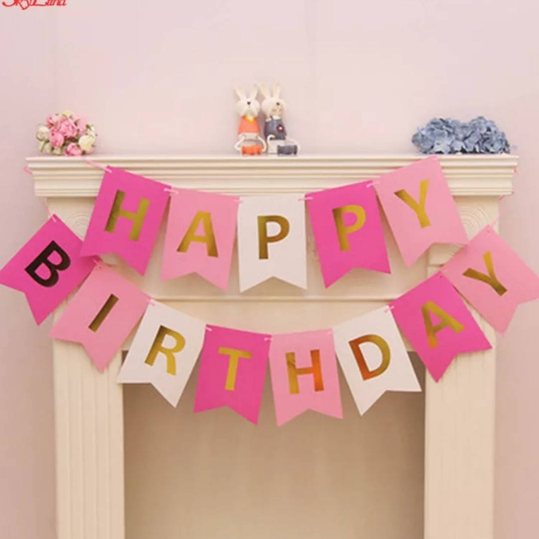 

Гирлянда флажки "Happy birthday" розовая разноцветная