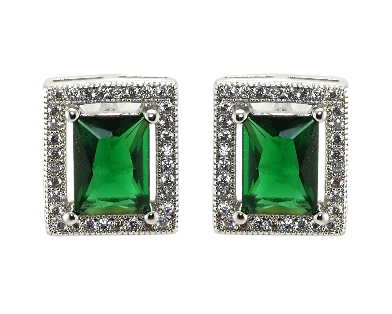 

Серьги Xuping Родий гвоздики (пусеты) "Зеленые кристаллы в рамке с цирконием" 11х13мм