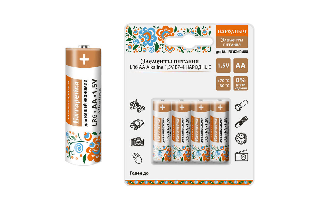 

Элемент питания LR6 AA Alkaline 1,5V BP-4 Народный
