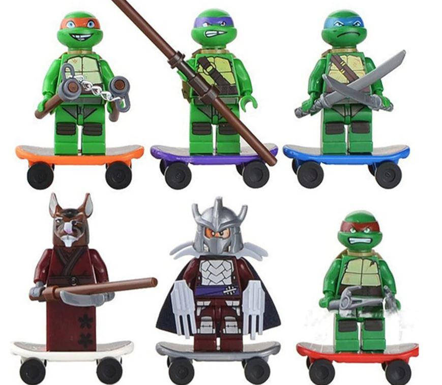 

Фигурки черепашки ниндзя на скейтах для лего lego 6шт.
