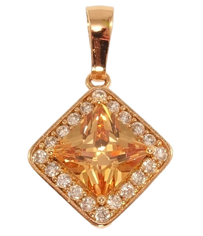 

Кулон ХР Позолота РО "Ромб с янтарным кристаллом в обрамлении циркония" 13х13мм