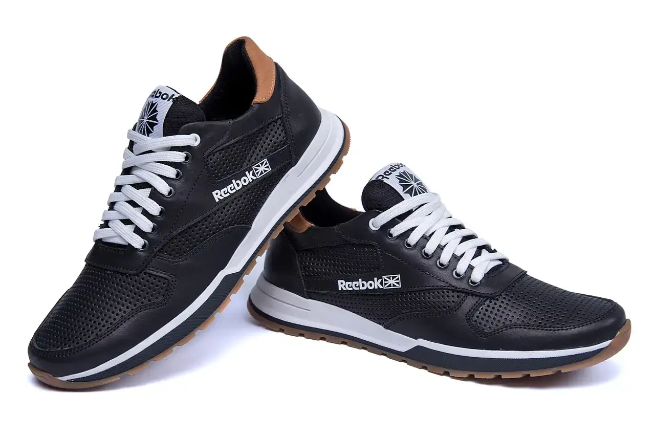

Мужские кожаные летние кроссовки, перфорация Reebok Classic black, Черный