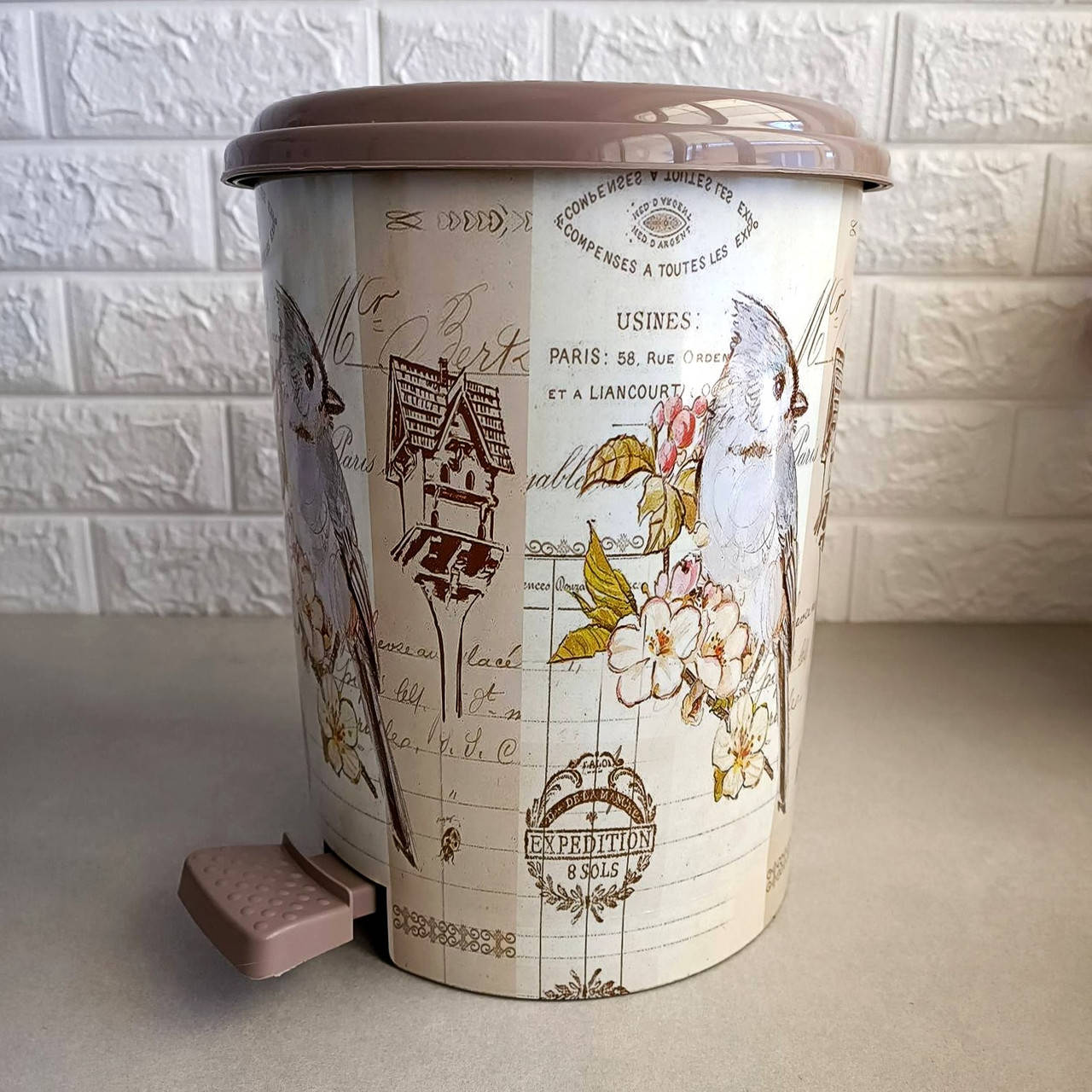 

Двойное мусорное ведро с педалью "Птица" 11 л (2шт*5.5л), Бежевый