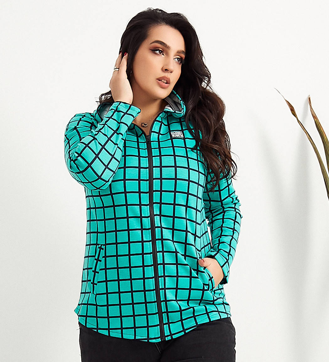 

Трикотажная женская кофта с капюшоном, Бирюзовый