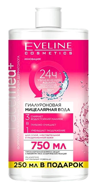 

Гиалуроновая Мицеллярная вода "Розовая" 3в1 Eveline Cosmetics Facemed+ (750ml)