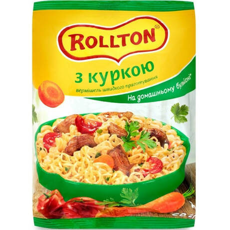 

Роллтон Rollton вермишель быстрого приготовления куриная на домашнем бульоне 60 гр. От 60 шт (1 ящ)